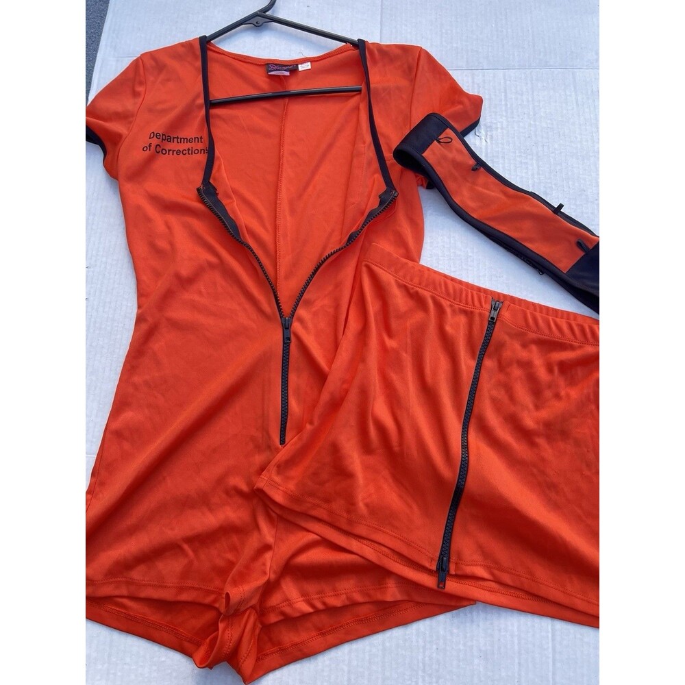 Dreamgirl Locked Up Prisoner Costume Womens Small Orange Convict Guilty Romper - Picture 5 of 9